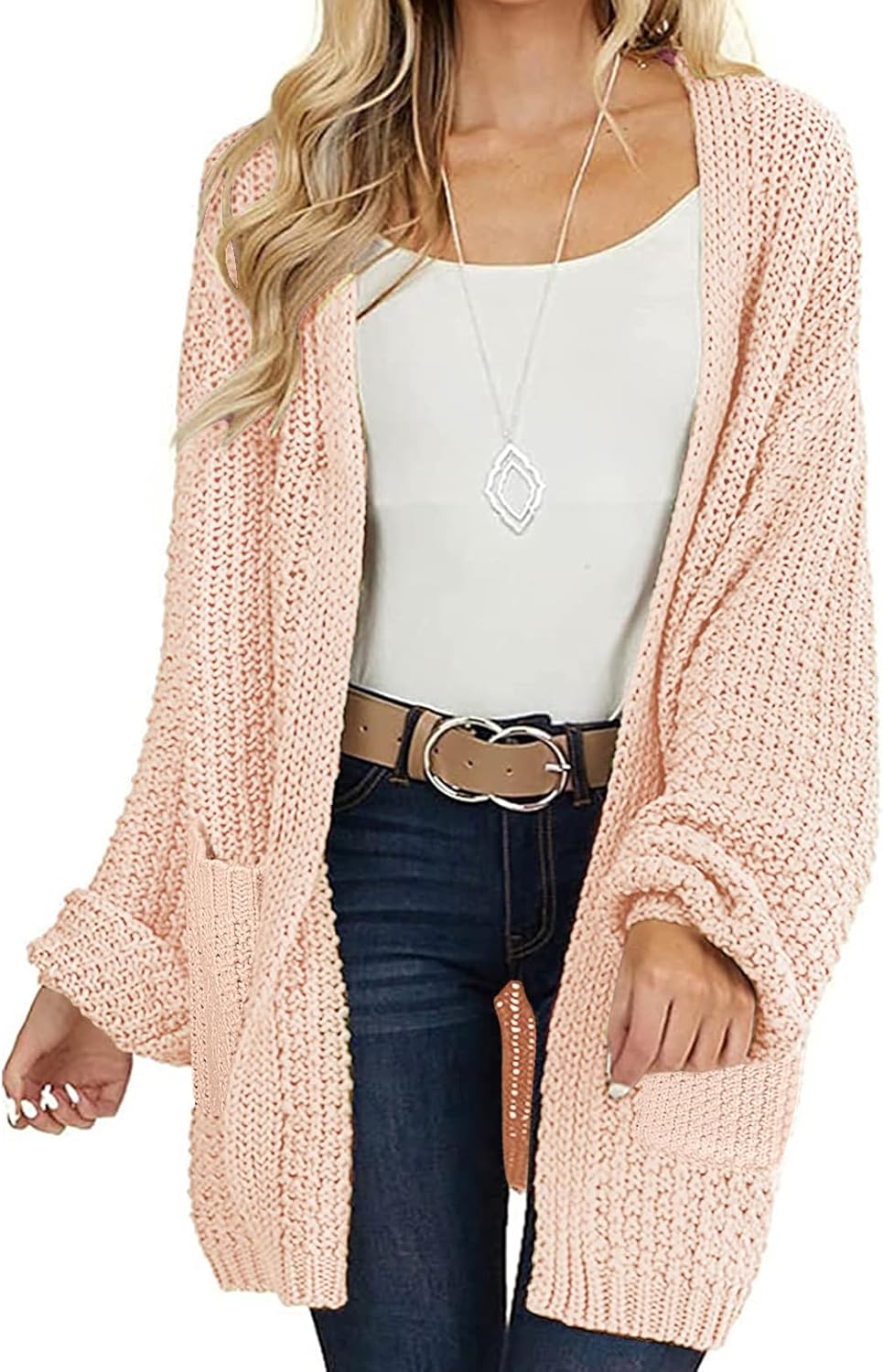 MEROKEETY Women's 2025 Fall Open Front Chunky Knit Sweater Oversized Lantern Sleeve Cardigan Outwear