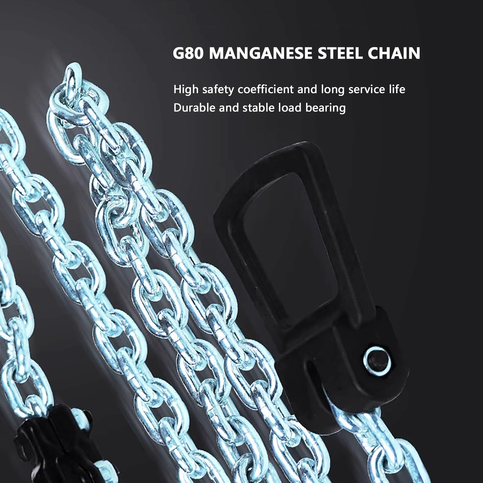 Sollevatore manuale a catena G80 Manganese Heavy Duty Ganci 1,5 m 5FT Catena in alluminio 3T (6000 libbre) Capacità ideale per attrezzature di sollevamento garage e uso industriale.