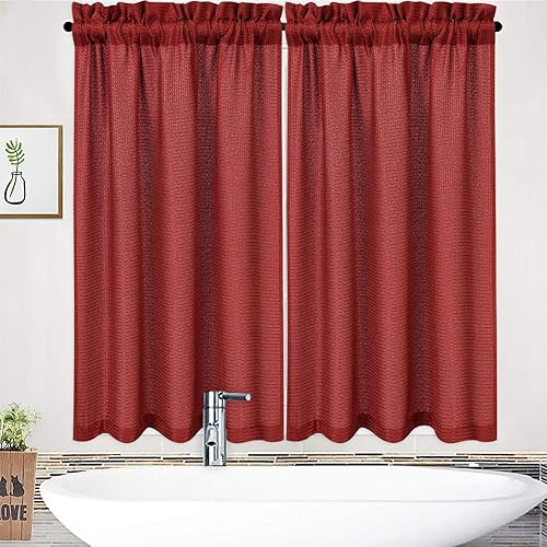 Miniatura 85 de NANAN Tier Curtains for Kitchen 24 Inch, Waffle Weave Textured Tailored Short Curtains for Bathroom Waterproof Window Covering Kitchen Cafe Curtains