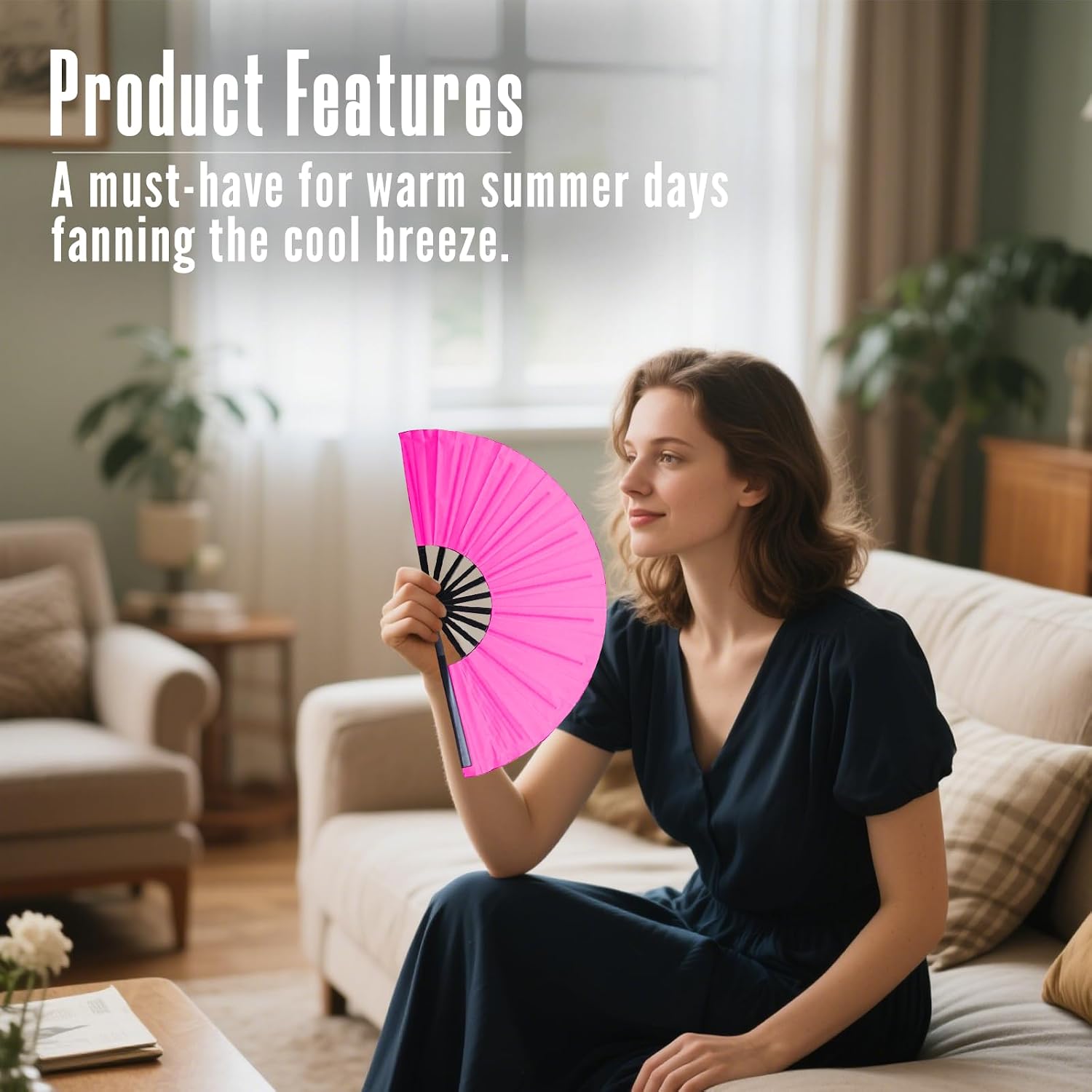 3 Pcs Large Folding Popping Fan Line Dancing Fan, Foldable Boots on The Ground Hand Fan, Big Handheld Line Dance Clap Fans (3 Pcak Rose)