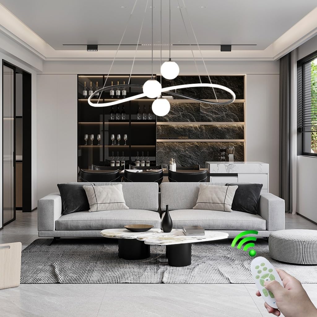 RuiRfh Restaurant chandelier LED modern round Hanging Lamp with remote control Pendant Light height adjustable ceiling lamp dining table suitable for living room office hotel club dimmable lighting (