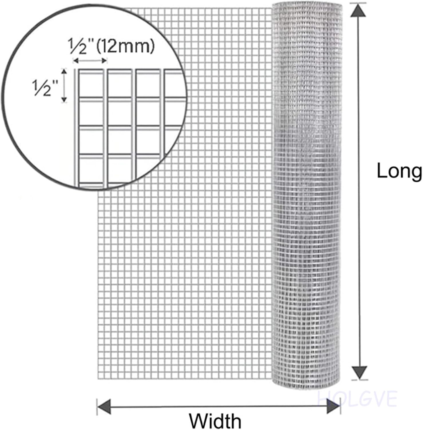 Hardware Cloth, 1/2 Inch Chicken Wire Fence, Welded Wire Mesh Roll, Vegetables Garden Pet Wire Fencing, Chicken Coop, for Ventilation Grille Insect Protection(1mx1m(39inx3.2ft))