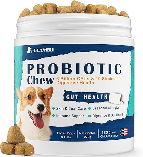 ORAVELi Probióticos para perros - Probióticos para perros con prebióticos y enzimas digestivas, ayudan a reducir la salud, la salud digestiva y el