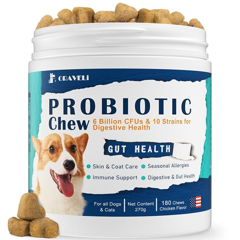 Probiótico para cães com prebióticos e enzimas digestivas ORAVELI, 180 unidades
