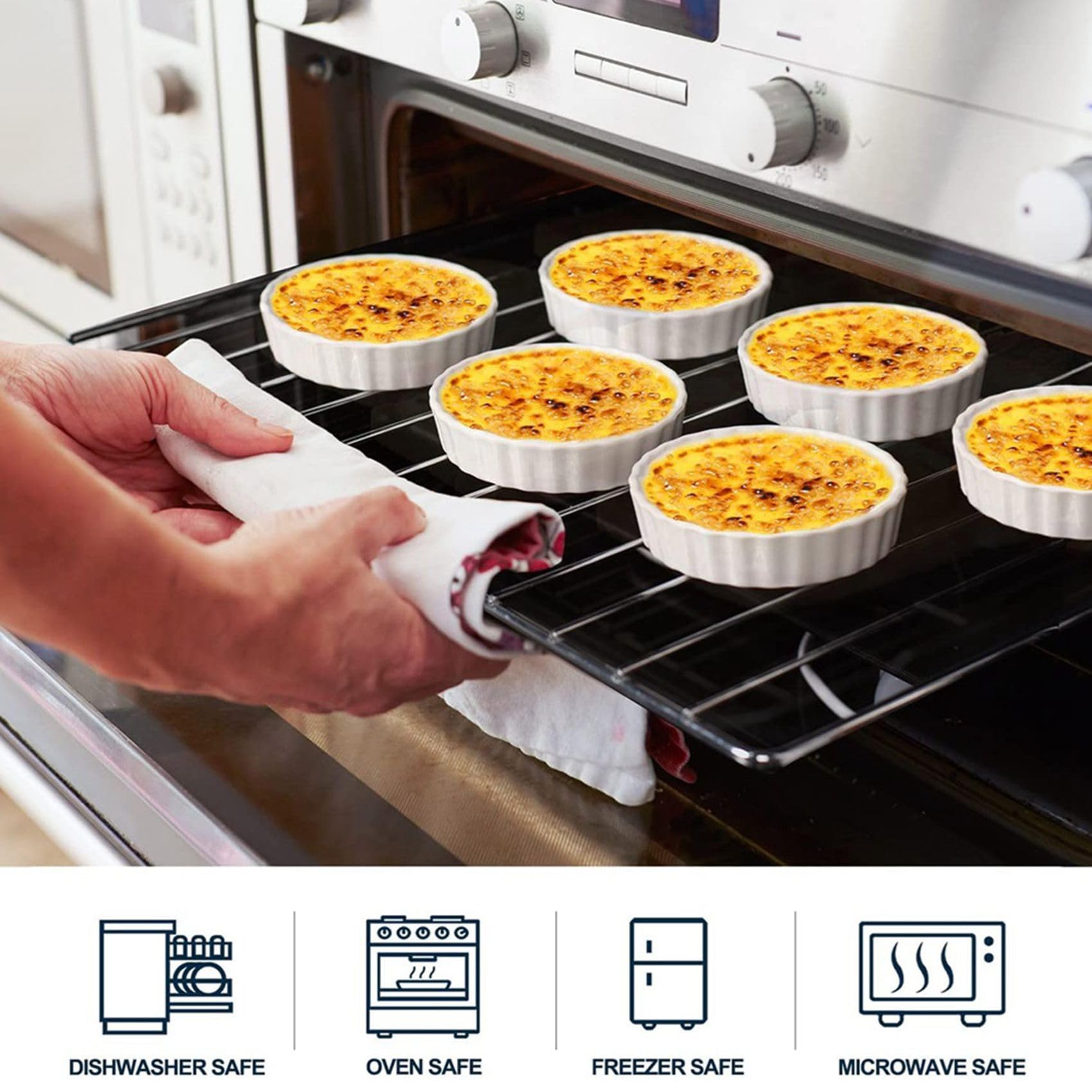 Ramequins à Crème Brûlée de 5 Oz, Plats à Quiche Cannelés Ronds, Moule à, Ramequins Allant au Four pour la Cuisson, Soufflé, Ramequins, Paquet de 12