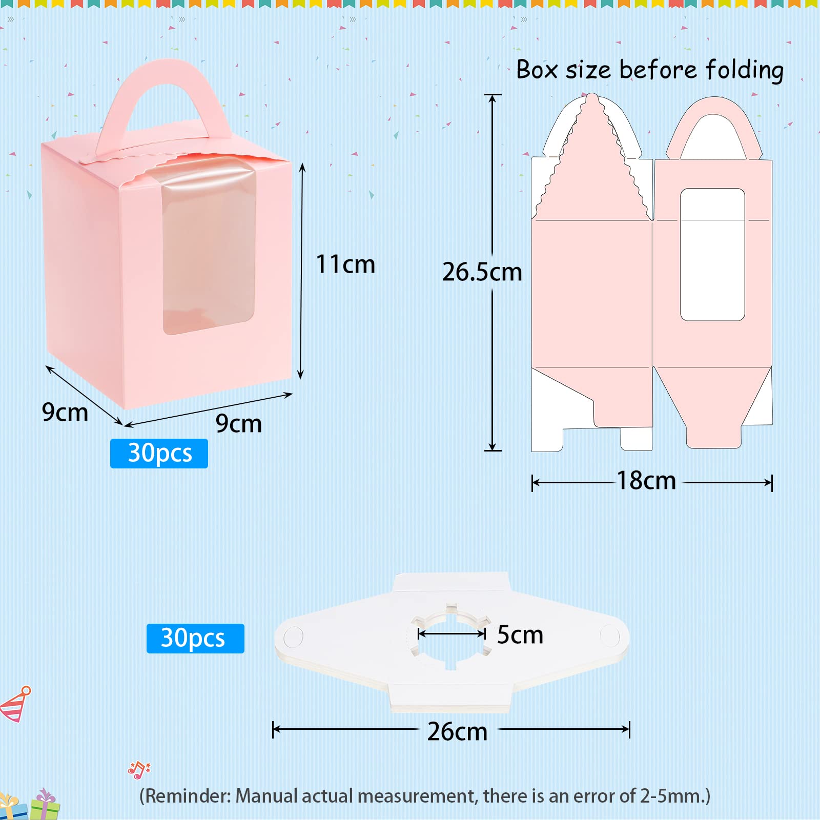 30 Cupcake-Boxen Mit Fenster & Griff – Aus Kraftpapier Für Hochzeit, Geburtstag & Party (9,1x10,9 Cm)