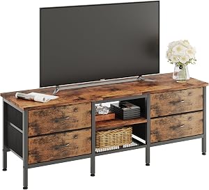 CAIYUN TV Stand with Storage, TV Cabinet, TV Table 55 Inch with Drawers for 60 65 Inch TV, TV Console Table, TV Bench for Living Room, Bedroom(Brown,55 Inch)