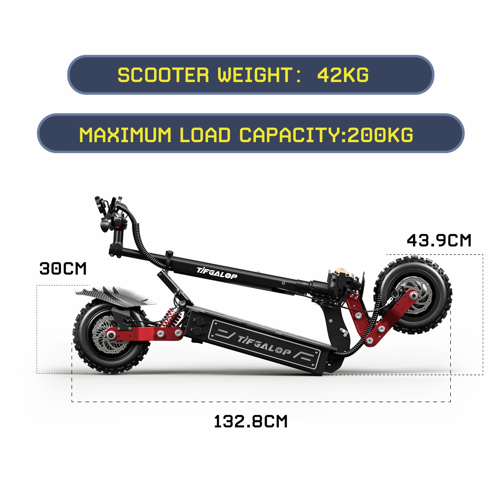 La trottinette électrique CL8 est équipée de deux moteurs, d'une batterie 60 V 33 Ah, de deux amortisseurs, de pneus tout-terrain de 11 pouces et est pliable. Son autonomie est de 80 à 100 kilomètres.