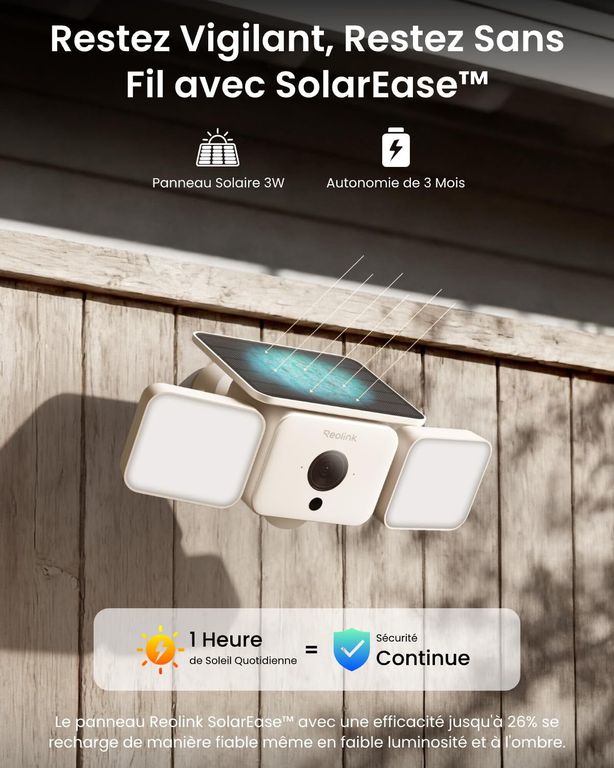 Reolink 2K Caméra Solaire Projecteur 150°, 1000LM, Solar Floodlight Cam | Alarme Sirène, Détection AI/PIR, Vision Nocturne Couleur, Wi-Fi 6 Bi-Bande, IP66 Étanche, SolarEase Panneau Solaire Intégré