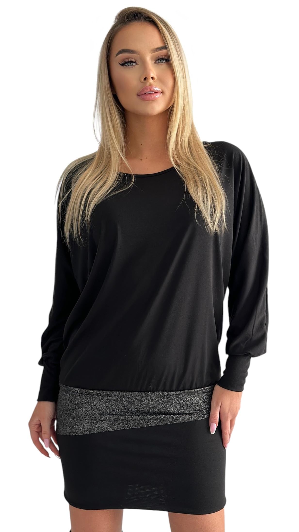 Mississhop Damen Minikleid festlich Glitzer Kleid Pulli Tunika S M L XL XXL