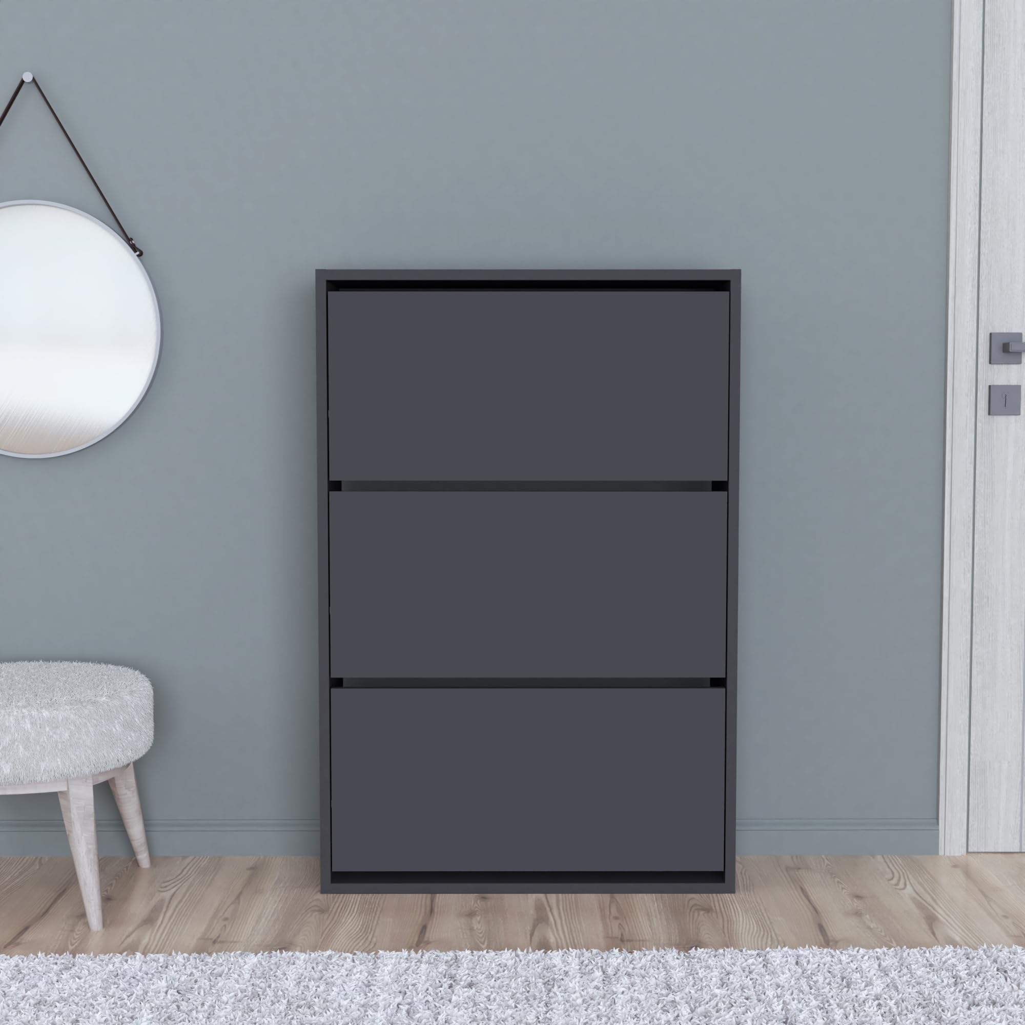 [en.casa] Schuhschrank Aurskog Schuhkipper für 18 Paare Schuhkommode mit 3 Kipptüren für Eingang, Flur 110 x 73,5 x 24 cm Anthrazit