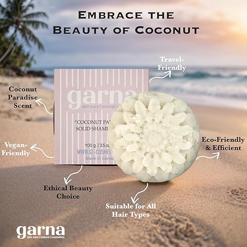 Miniatura 4 de Garna Coconut Paradise - Barra de champú sólido 2 x 3.53 oz3.5 onzas, hidratante, para todo tipo de cabello, especialmente normal y seco, más de 50