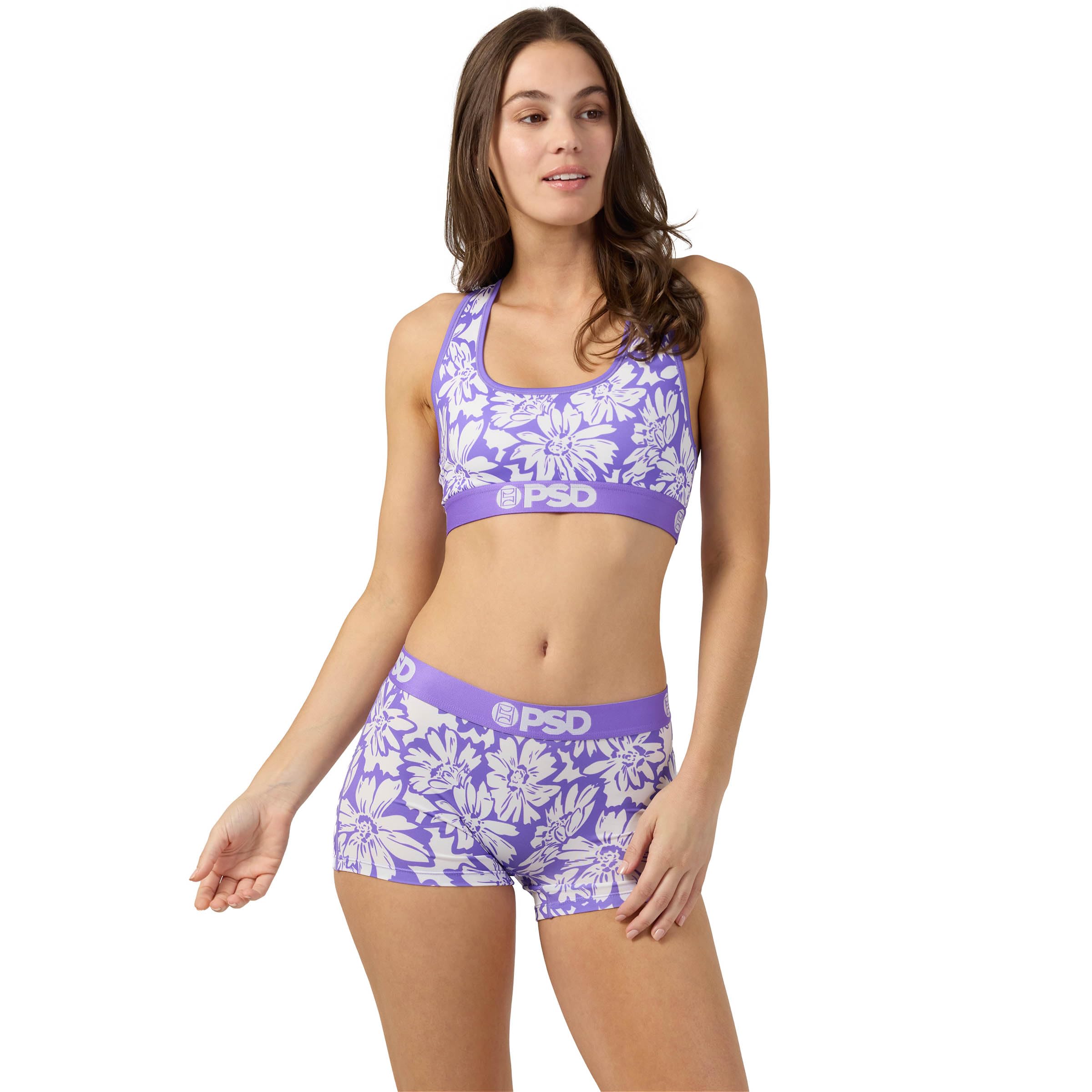 PSD Women's Hooters Unfrm Blk Boy Shorts, Black, S: Large Floral Purple