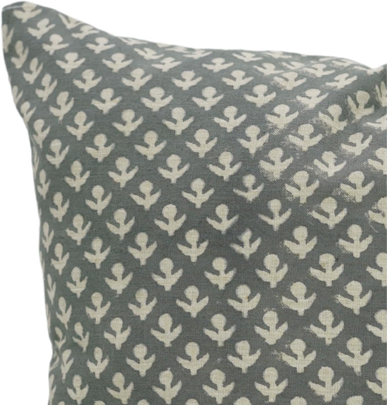 Linen Blend Fabric Vintage Handmade Dark Grey Block Print 16x16 Inch Throw Pillow Cover for Home Décor,Living Room,Farmhouse-Haryali