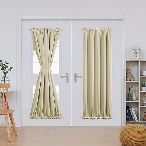 Miniatura 252 de Deconovo Cortina opaca de Navidad para puertas de vidrio y luces laterales, panel de privacidad con aislamiento térmico con doble bolsillo para