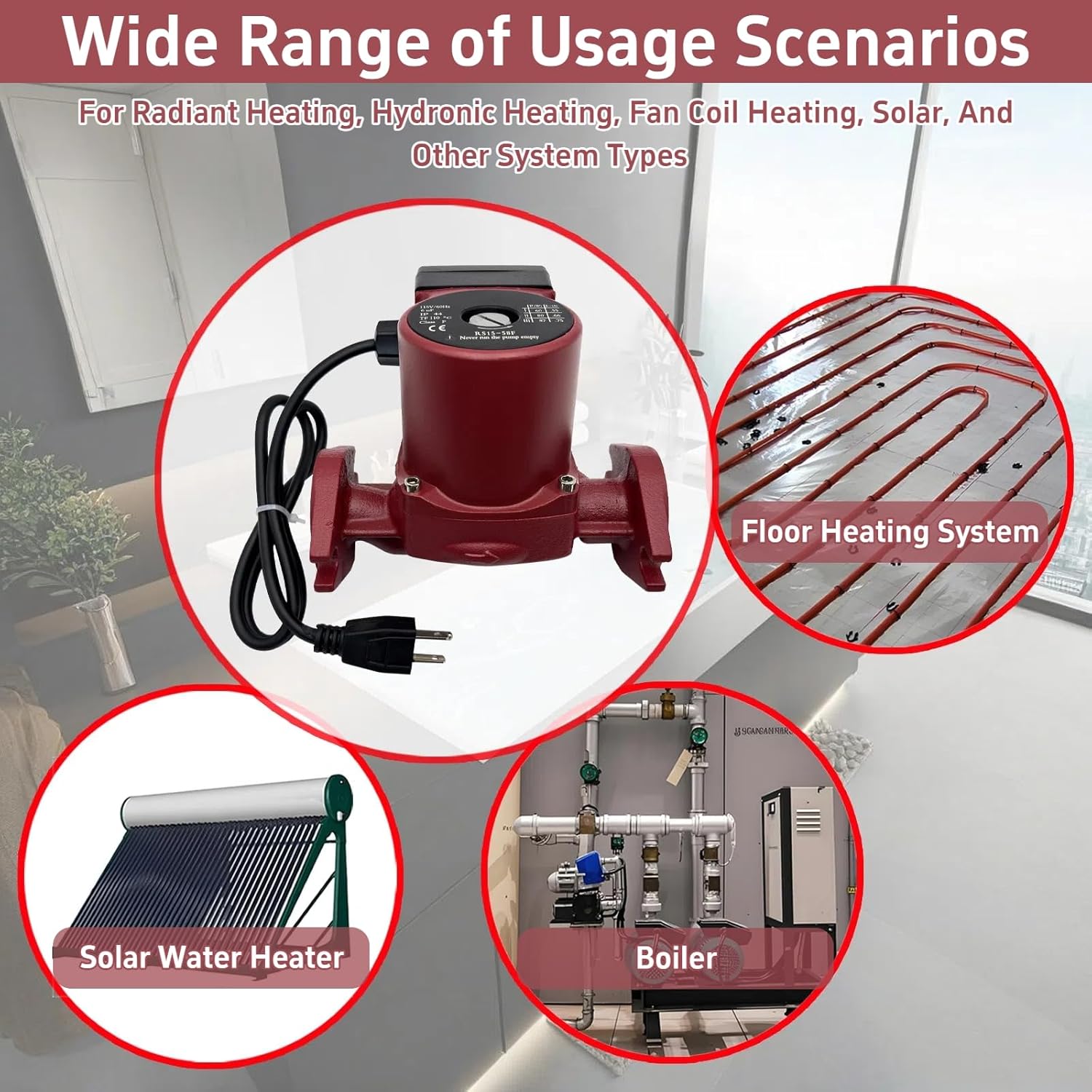 115V 17GPM Three-Speed Circulator Pump Replacement for 59896341 Fit for Grundfos UPS15-58FC (UPS 15-58 FC) Nonsubmersible Circulation Pump 1/25HP