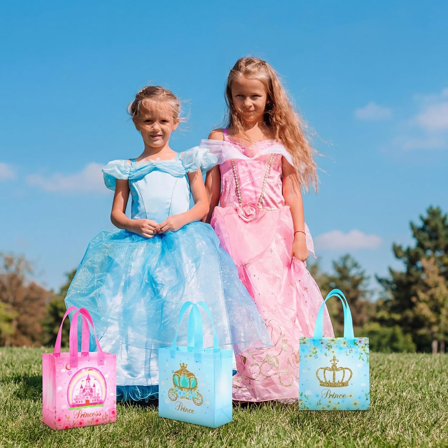 Sweetude 40 Pcs Princess Gift Party Favor Bags with Handle, Non Woven Goodie Bags Birthday Favor for Birthday Baby Shower Packaging Supplies