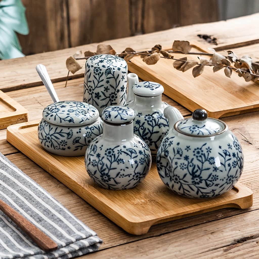 BONAD Gewürztopf-Set Japanisches Keramik-Salzglas, Chili-Glas, Gewürzflaschen-Set, Gewürzbox, Senfglas, Essigtopf, Sojasaucenflasche Gewürzflasche für die Küche