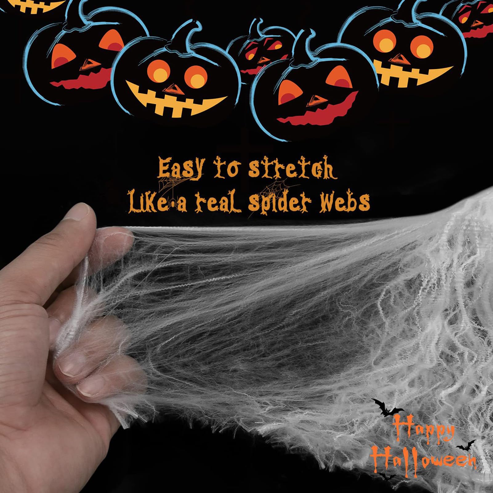 Decorazione Halloween: Ragnatela In Cotone 100g + 30 Ragni Di Plastica Nera – Copre Fino A 300 Mq, Per Interni Ed Esterni - 3