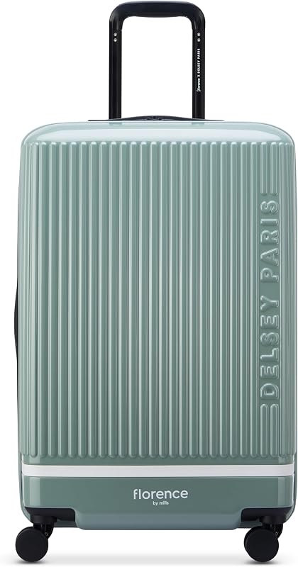 florence by mills Spin Me Away Hardside Expandable Luggage with Spinner Wheels, Sage Green, Checked-Medium 24 Inch