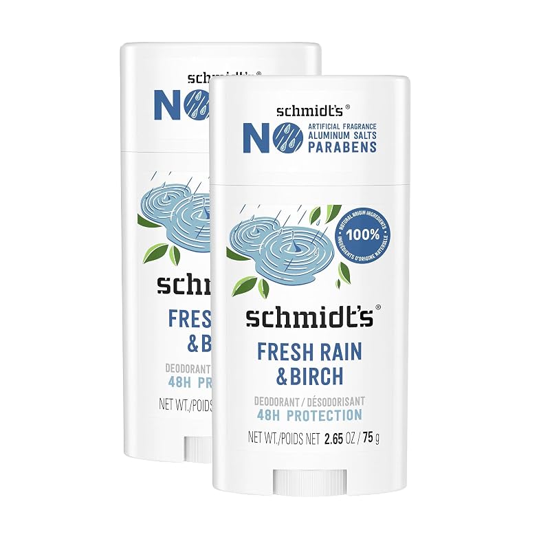 Desodorante sem alumínio Schmidt's Fresh Rain & Birch, 2,65 oz, Pacote com 4