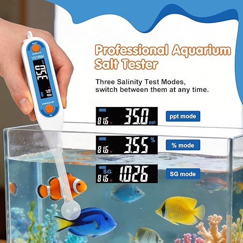Vista 3 de YINMIK Medidor de sal Medidor de salinidad de alimentos, probador digital de sal para acuario, probador de salinidad de temperatura del hogar