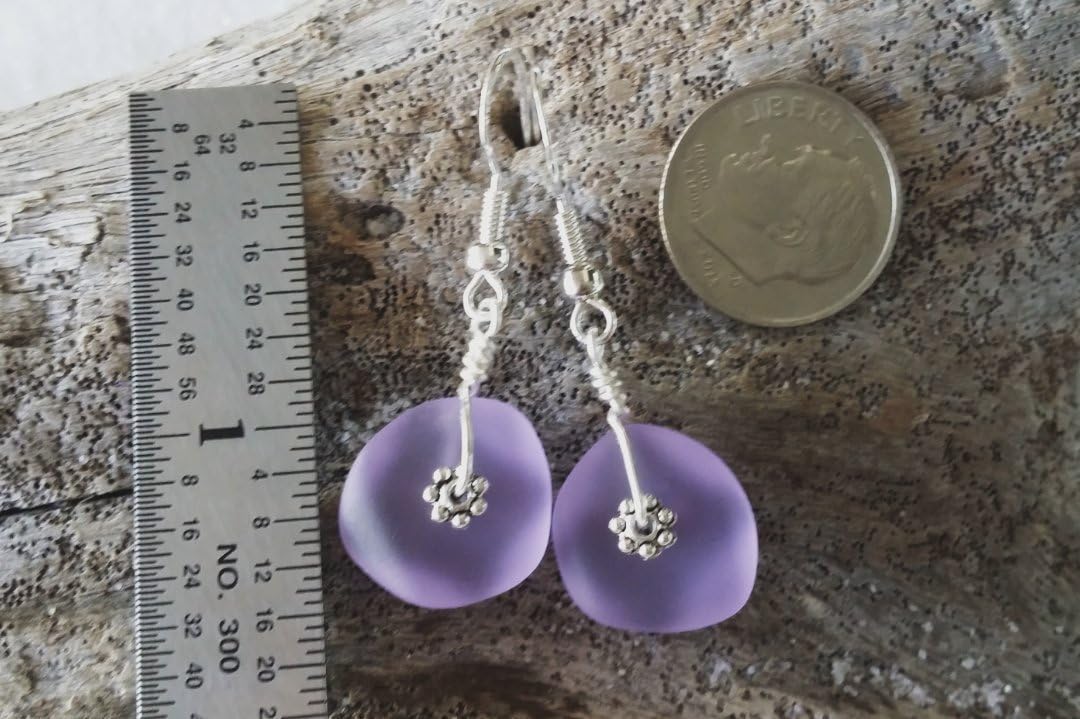 Yinahawaii Handmade Sea Glass Earrings, Hawaiian Jewelry for Women, Wire "Magical Color Changing" Purple Earrings, Beach Jewelry For Birthday Gift (February Birthstone)