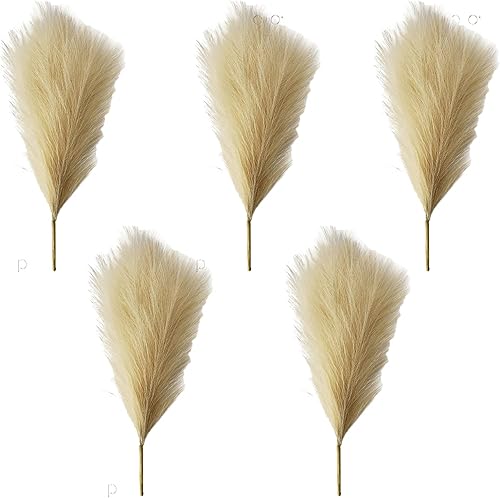 MISNODE 5 ramas de hierba de las pampas artificiales, tallos de hierba pomposa sintética de 17 pulgadas, tallos decorativos de junco seco para boda,