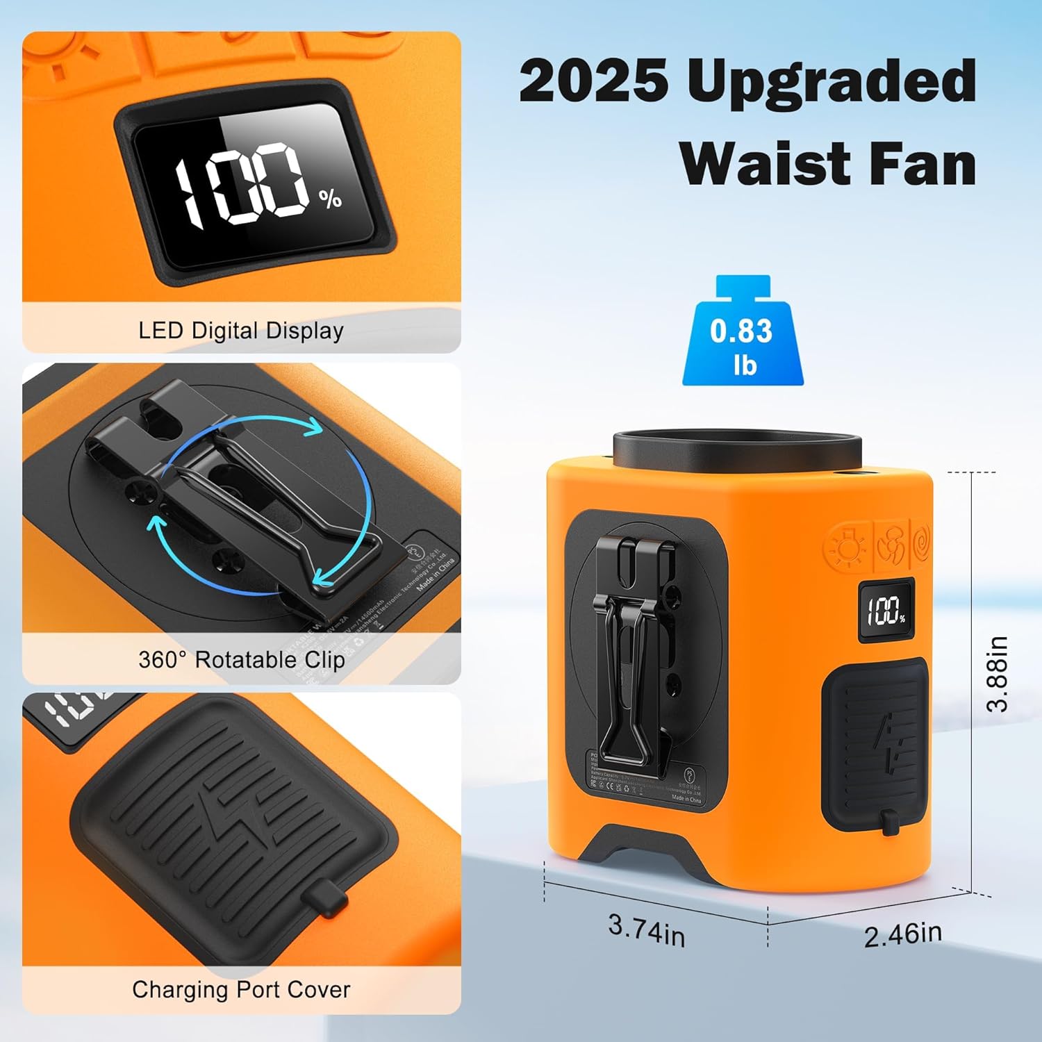 10000mAh Portable Waist Fan, Father Day Gifts for Husband Dad, Blue Collar Worker Belt Clip Fan with Light, Essentials for Camping Gardening, 40H 16000RPM Rechargeable Cooling Gadgets for Men 2026