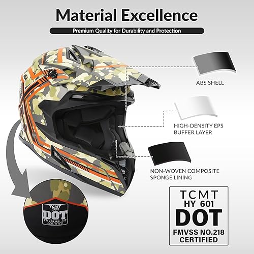 Miniatura 4 de TCMT - Casco MX de cara completa para motocicleta, motocross, ATV, bicicleta de montaña, para hombres y mujeres, aprobado por DOT
