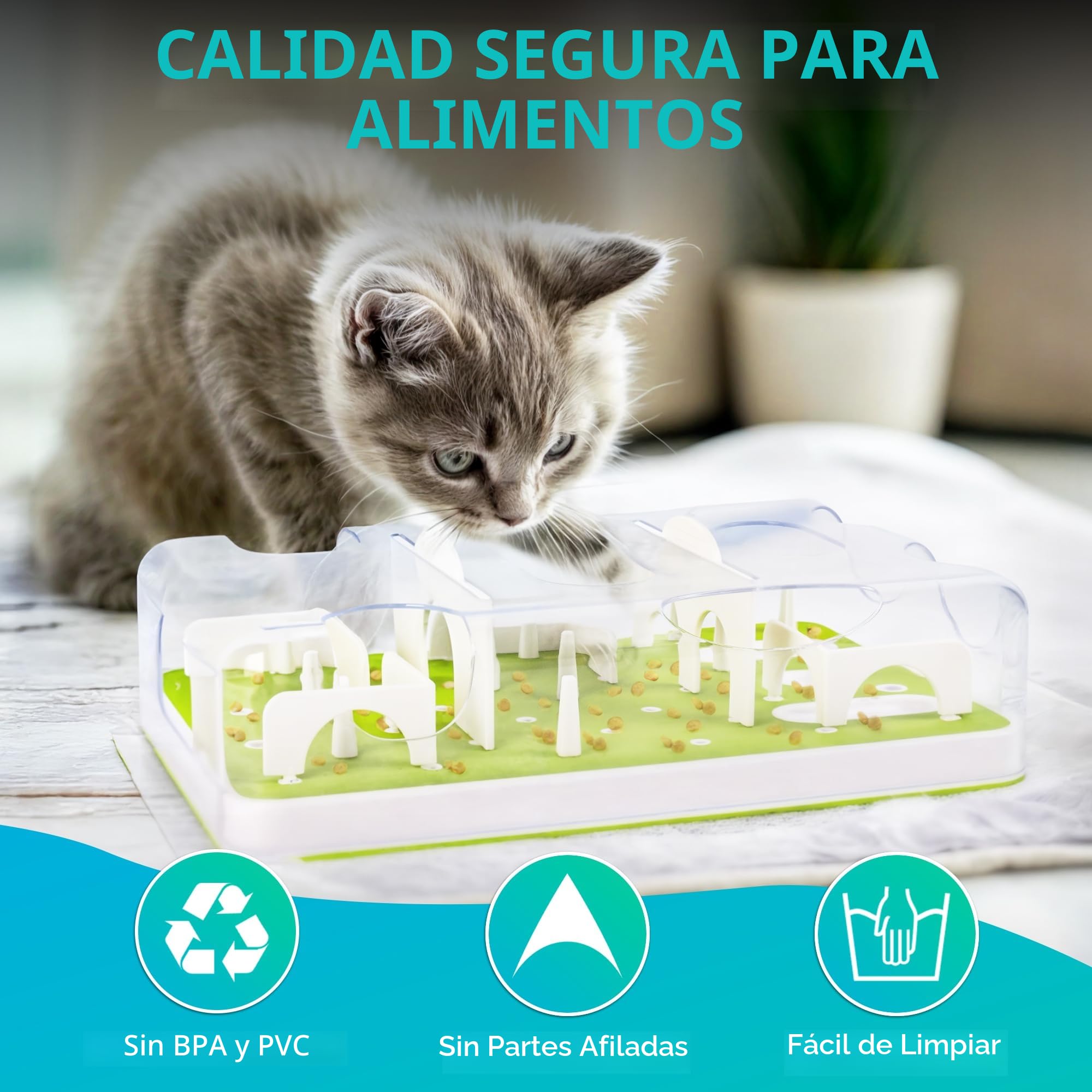 ALL FOR PAWS Rompecabezas Interactivo para Gatos con Dispensador de Comida y Premios, Juguete Inteligente Que Reduce la Ansiedad y la Comida Rápida, Comedero Lento para Gatitos