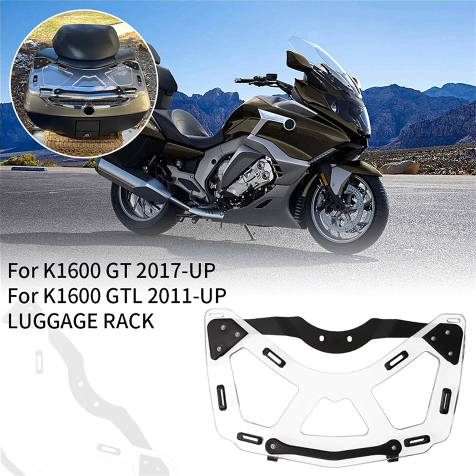 Półka na bagaż motocyklowy Pasuje do BMW K1600GTL 2011-up K1600GT 2017-up Tylne siedzenie Solo Top Case Box Support Holder(Smoked Gray)