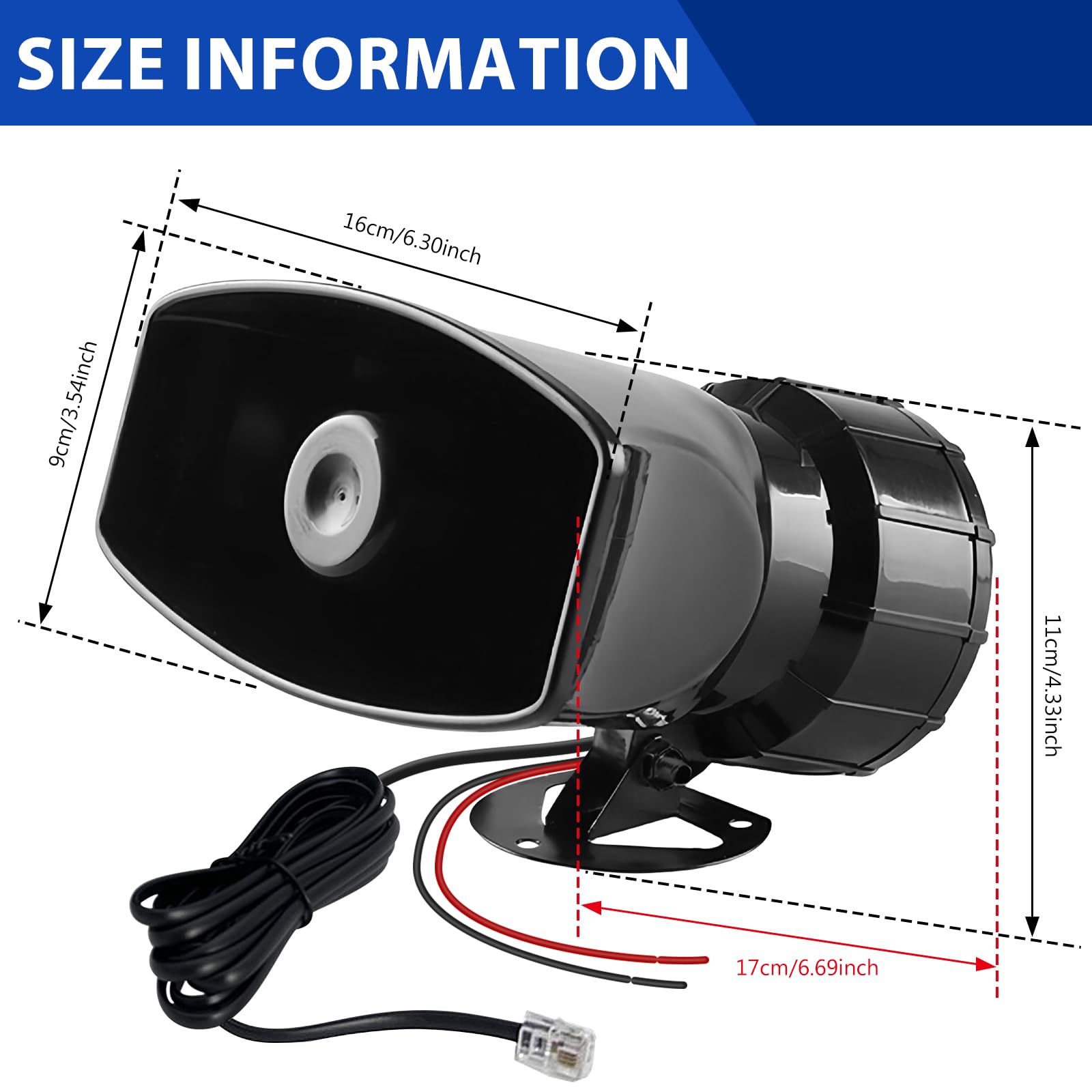 Haut-parleur sirène 12 V 100 W 7 tons Klaxon de voiture avec microphone Corne pour van, bateau, camion, moto