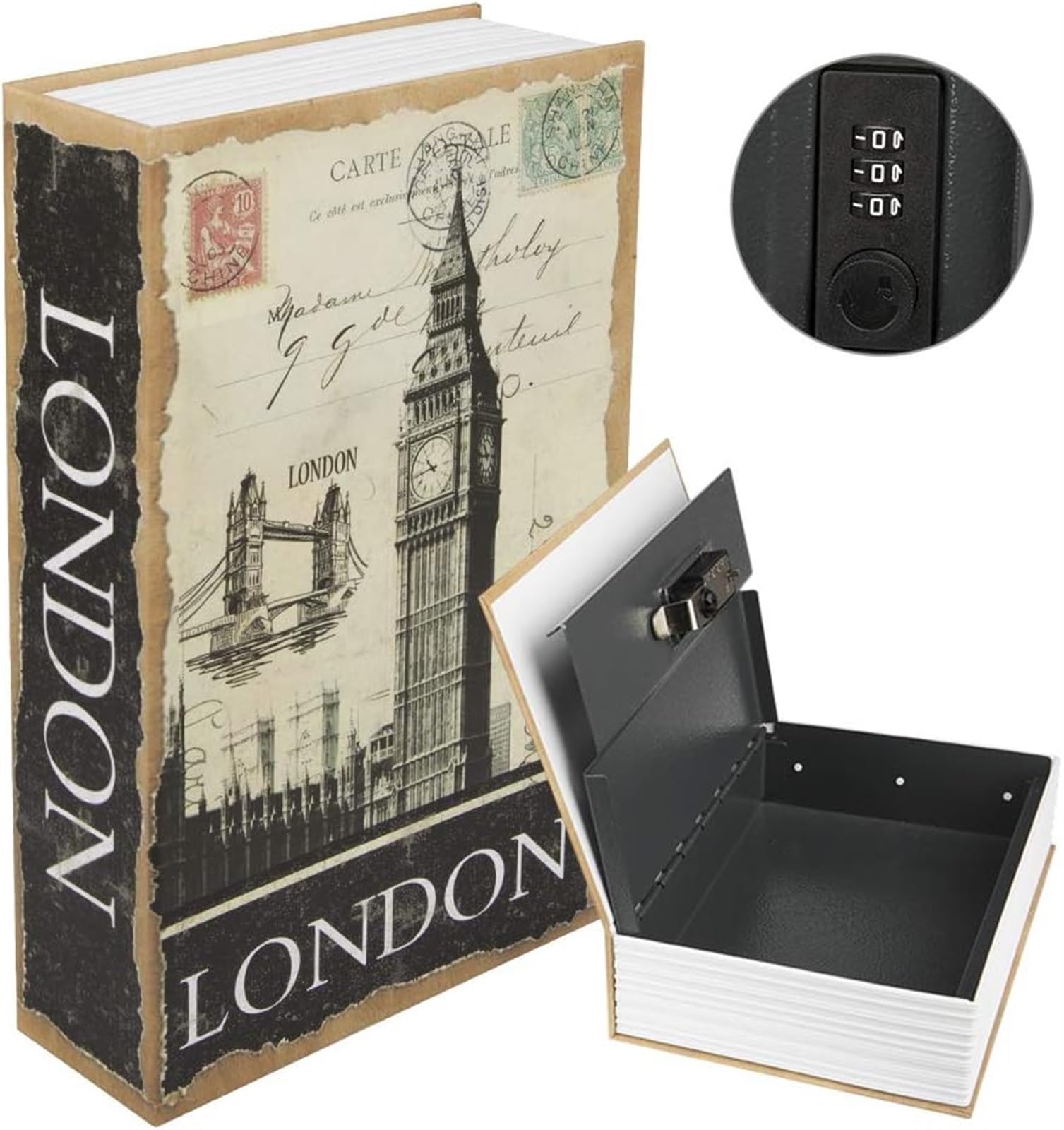 THE WHITE SHOP Book Safe with Combination Lock, Safe Secret Hidden Metal Lock Box,Money Hiding Box,Collection Box,9.5" x 6.2" x 2 .2"
