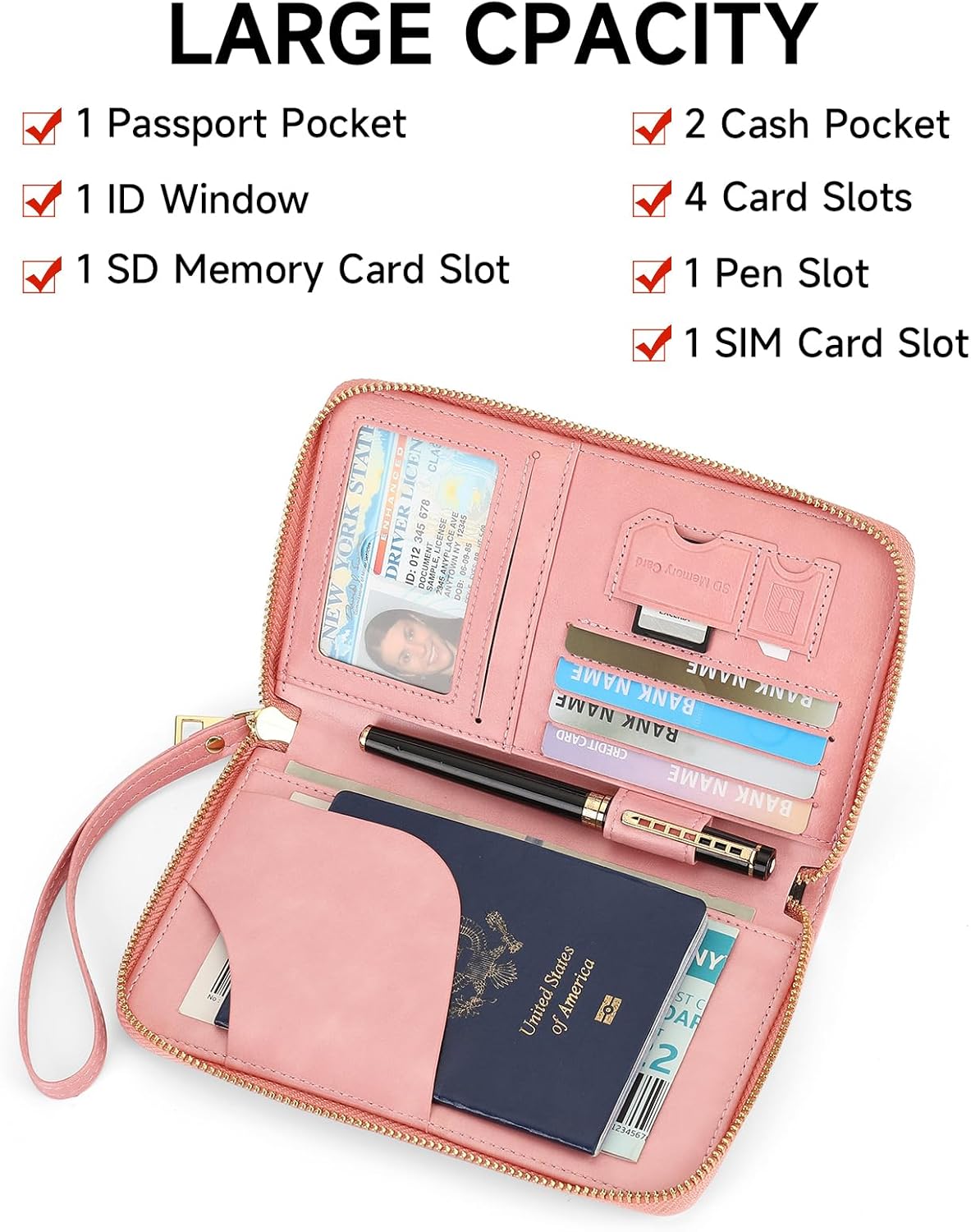 Leather RFID Blocking Passport Holder Travel Wallet, Passport Cover/Travel Wallet for Women/Men with - Image 2