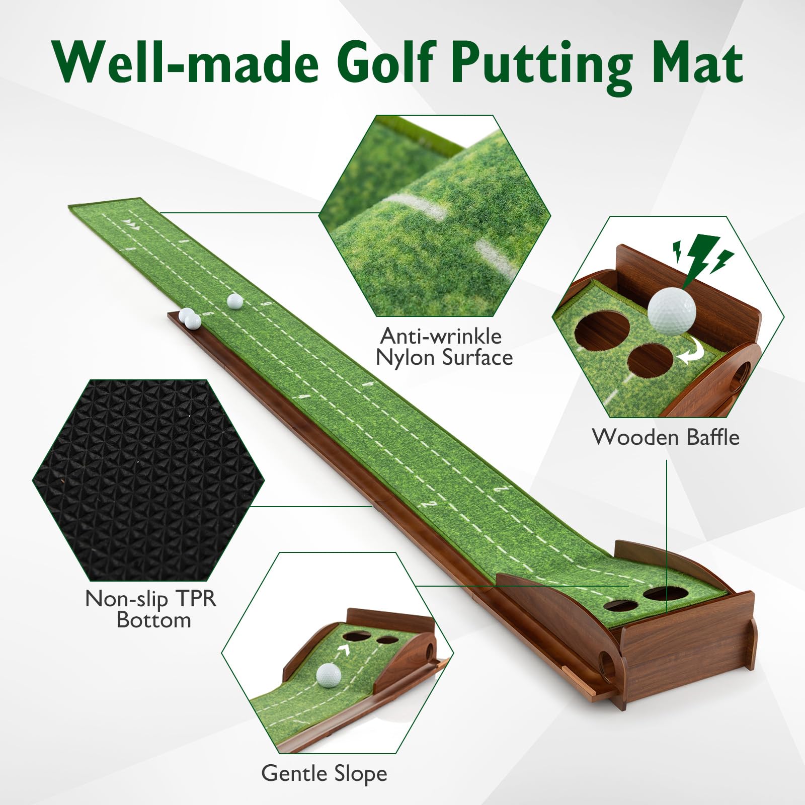 LIFEZEAL Alfombra de Putting, Estera de Entrenamiento de Golf Con 3 Pelotas para Interior, Portátil Con Retorno Automático, Almohadilla para Casa y Oficina
