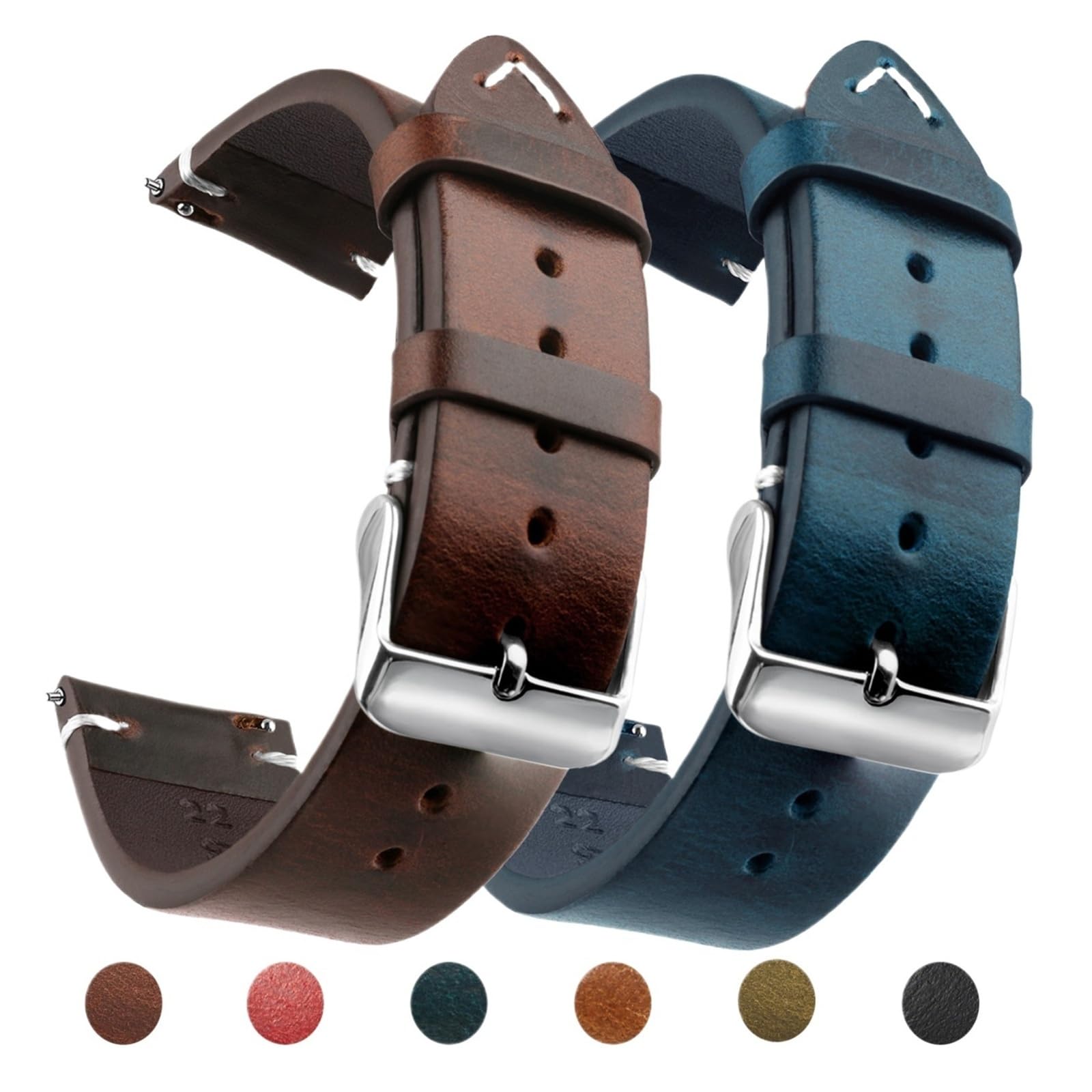 LUGEMA Bracelet De Montre En Cuir Véritable Ciré, À Dégagement Rapide, 18 Mm/19 Mm/20 Mm/21 Mm/22 Mm/24 Mm