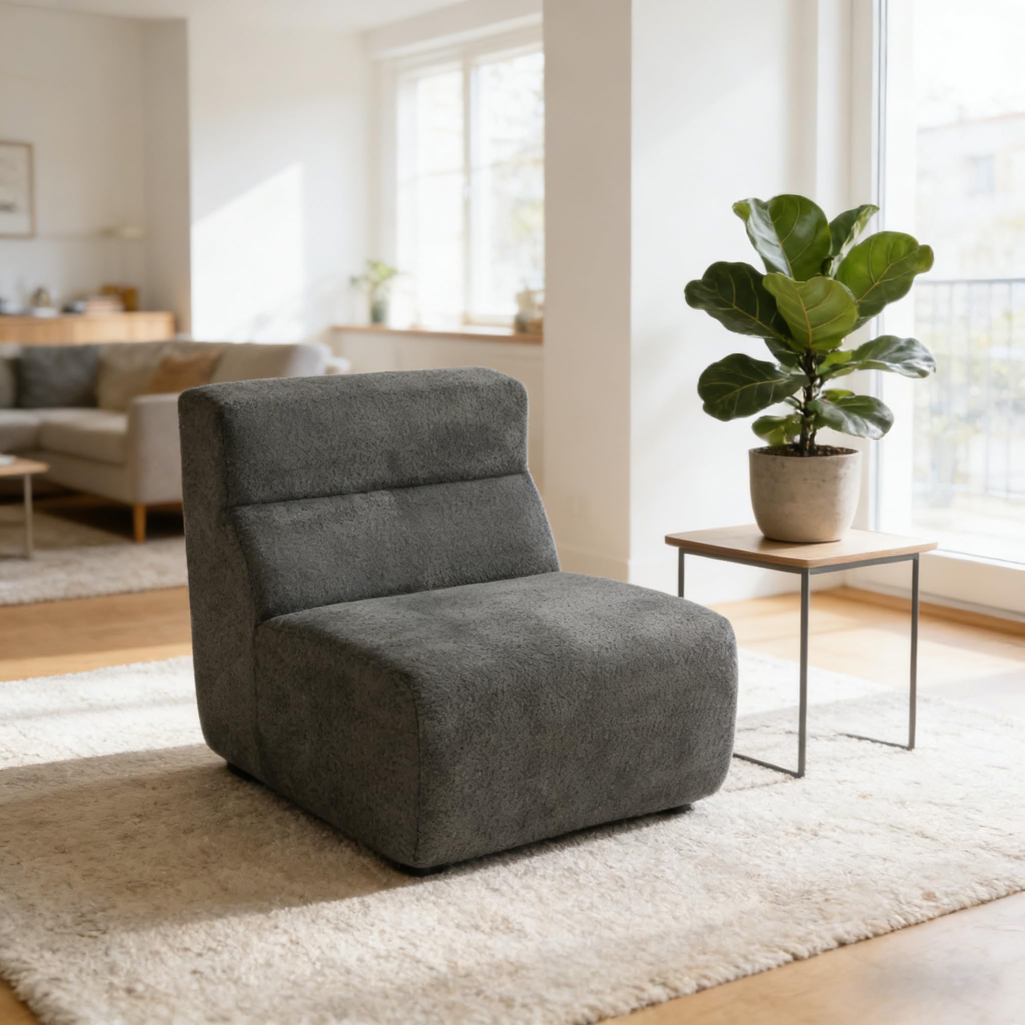 Bodenstuhl mit Hochdichtem Schaumstoff, Grau Ergonomischer Meditationsstuhl, Lazy Sofa, Relaxsessel für Wohnzimmer (Dunkelgrau)