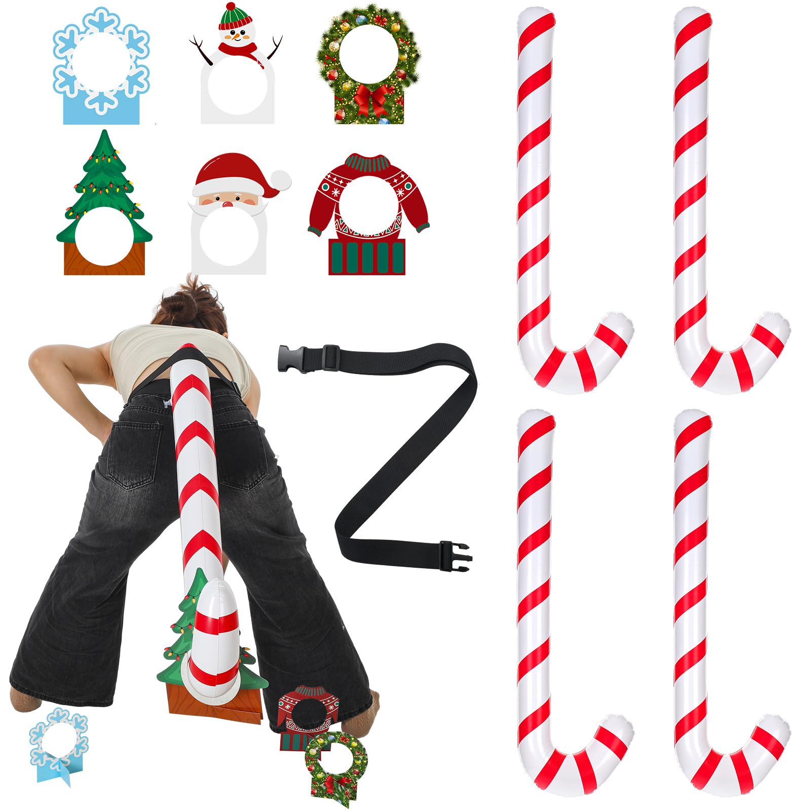 Hollowfly 12 Pcs Christmas Party Games for Adults Family Candy Cane Tail Christmas Games for Family Party Holiday Winter Activities Fun Xmas Trivia