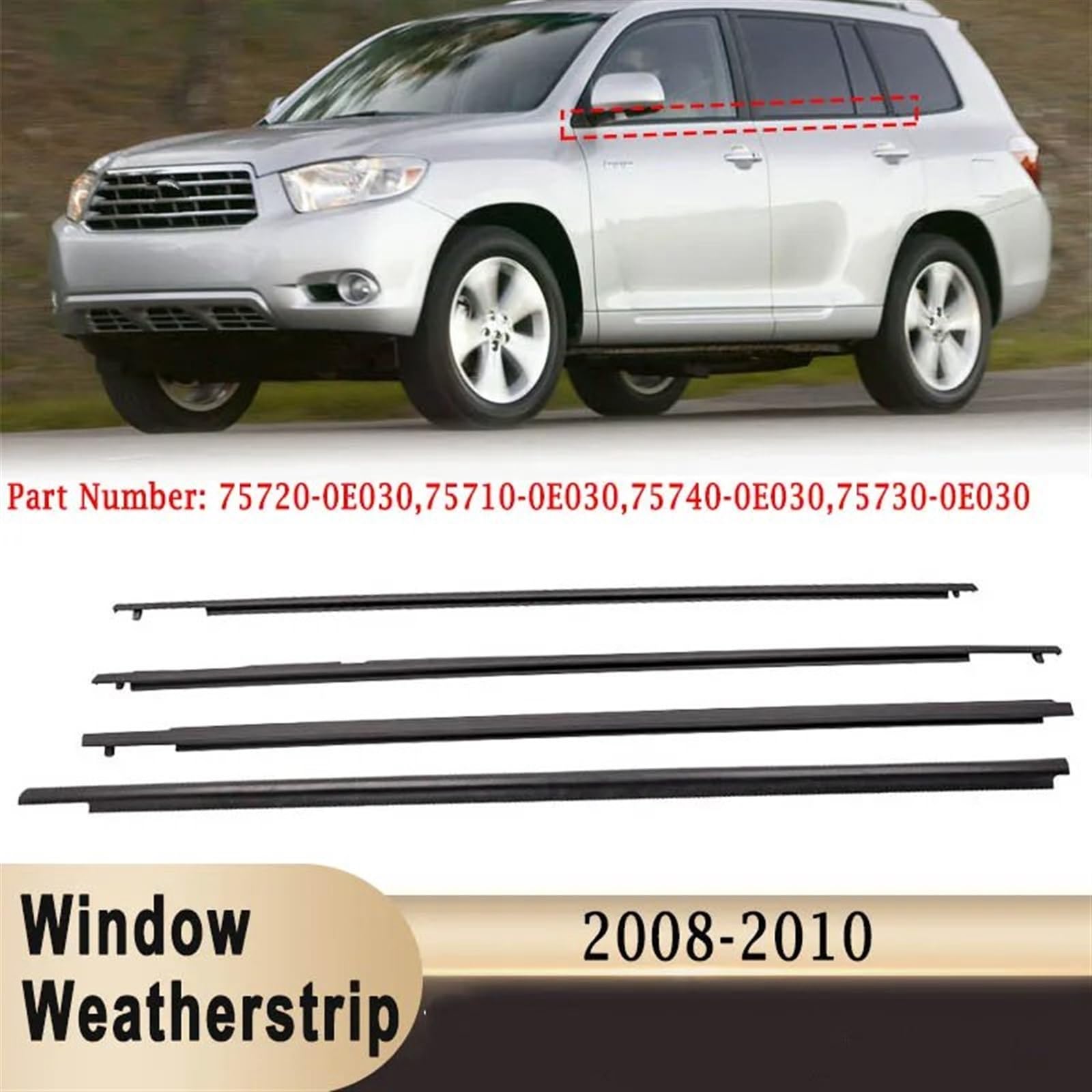 Lot de 4 bandes d'étanchéité en caoutchouc pour porte de voiture - Pour Toyota Highlander 2008 2009 2010