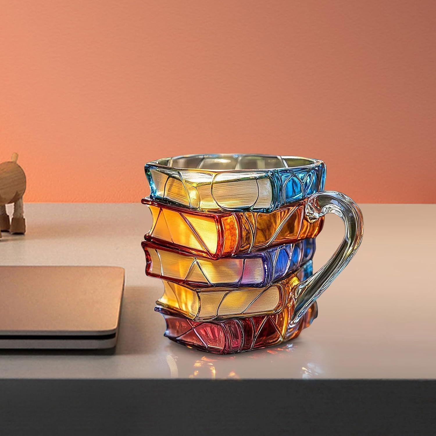 3D Painted Book Stack Mug - 11oz Unique Stained Glass Coffee Cup for Readers & Book Mug, Hand-painted Reading Happiness Cup, Library Bookbound Mug Desk Decorative Collection Gifts - Image 6