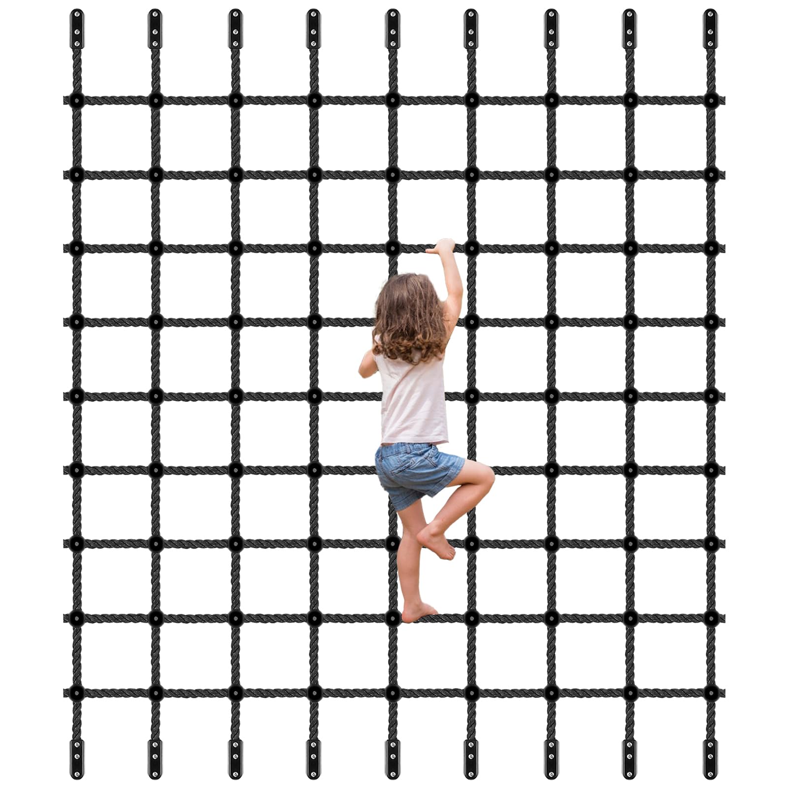 BeneLabel Climbing Cargo Net, 200 x 200cm Climbing Frame Net Kids Webbing Net Rope Ladder Playground Safety Netting with Hardware for Outdoor Playset/Swing Set/Treehouse Obstacle Course Training,Black — image 1