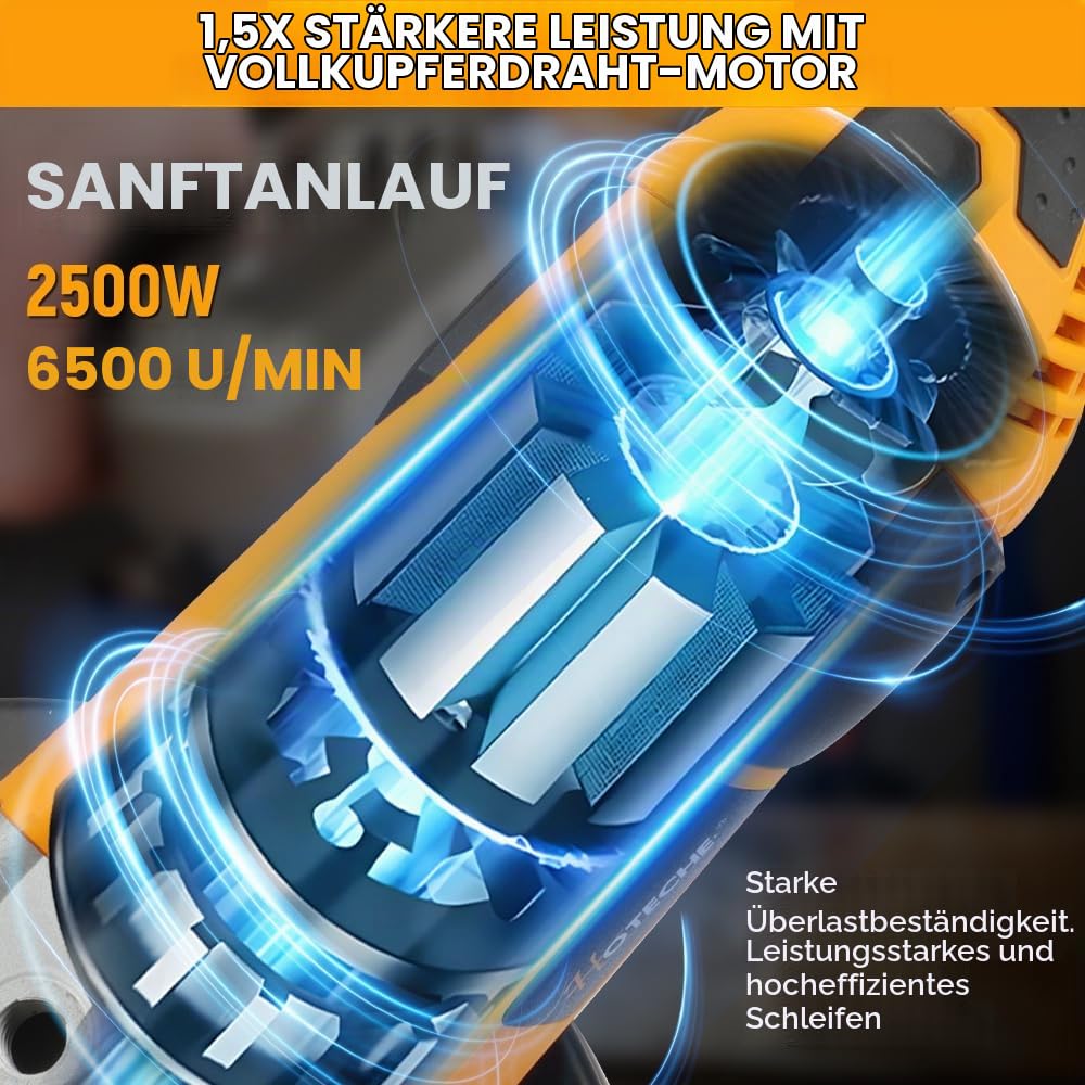 Hoteche 2400W Winkelschleifer 230mm Trennschleifer mit Kupfermotor - Selbstverriegelnder Schalter, Soft-Start, 6500rpm,VDE Stecker - Gelb/Schwarz