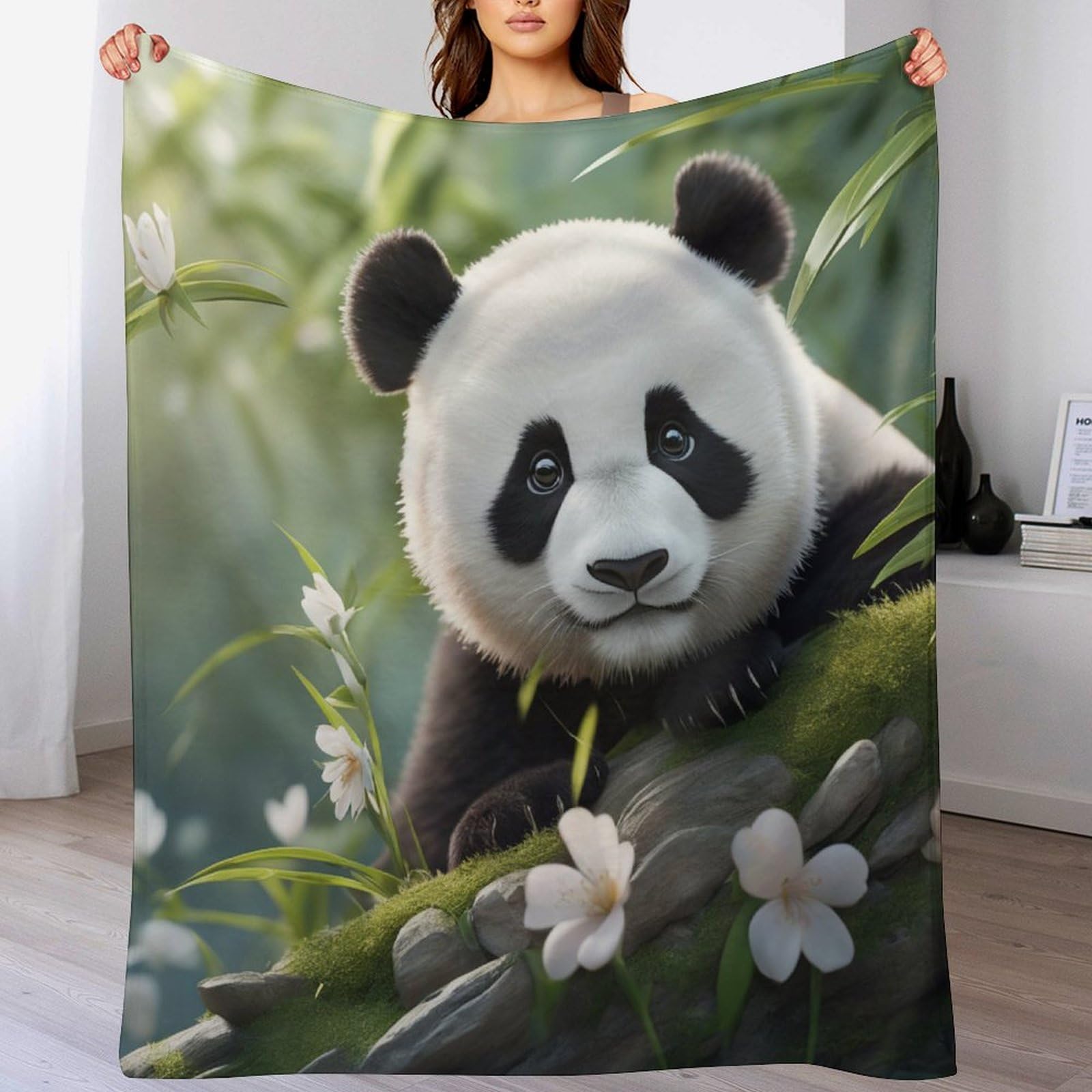 Plaid panda douillet tapis de canapé en flanelle pour soirées cocooning
