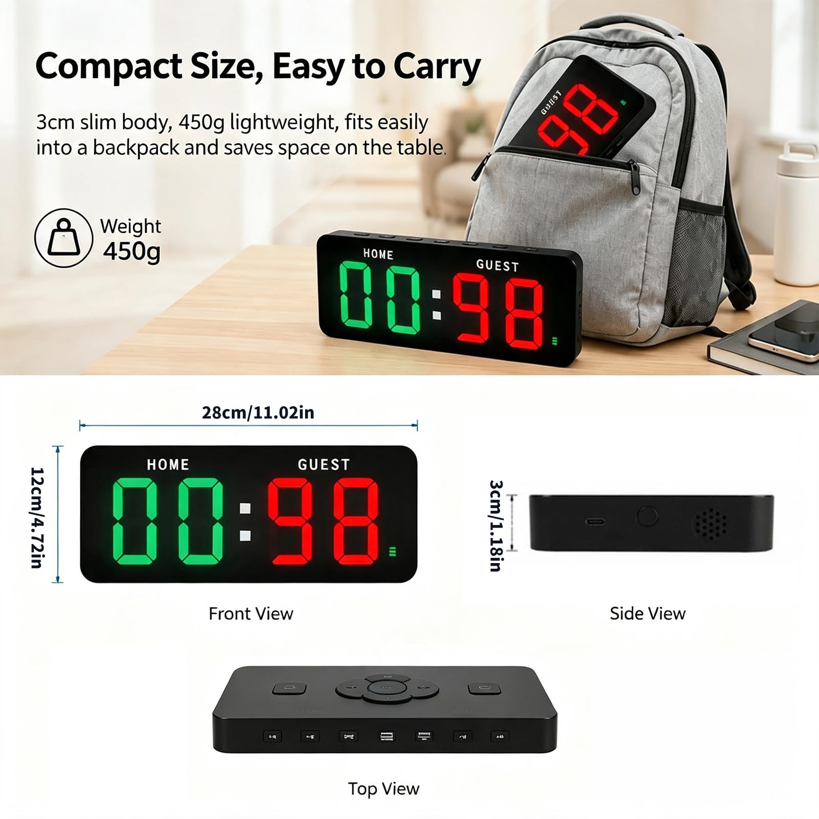Reloj de puntuación digital, marcador recargable, control