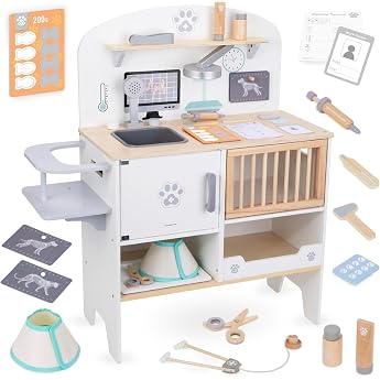 mamabrum wooden animal hospital - complete veterinary play set for children from 3 years - wooden veterinary set with hospital station stethoscope x-ray images & accessories 10 pieces