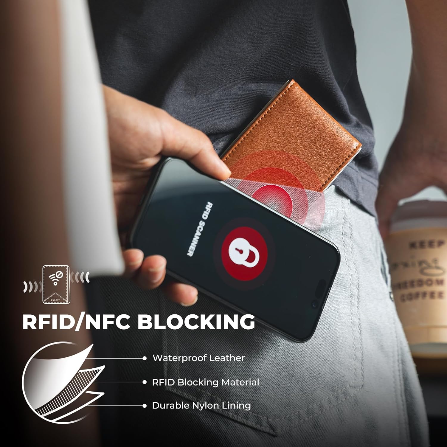 VULKIT Slim Money Clip Wallets - Thin FRID Credit Card Holder Minimalist Front Pocket Wallet for Men, Leather with Magnetic Money Clip, Holds Cash & Cards - Image 4