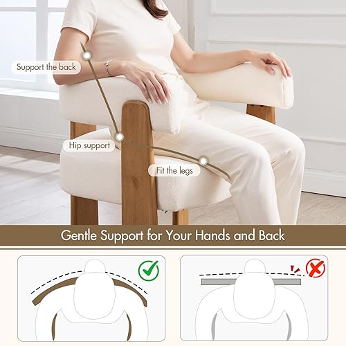 Miniatura 6 de Juego de 6 sillas de comedor tapizadas de terciopelo blanco, sillones de acento tipo barril bohemios modernos, asiento grueso acolchado y patas de