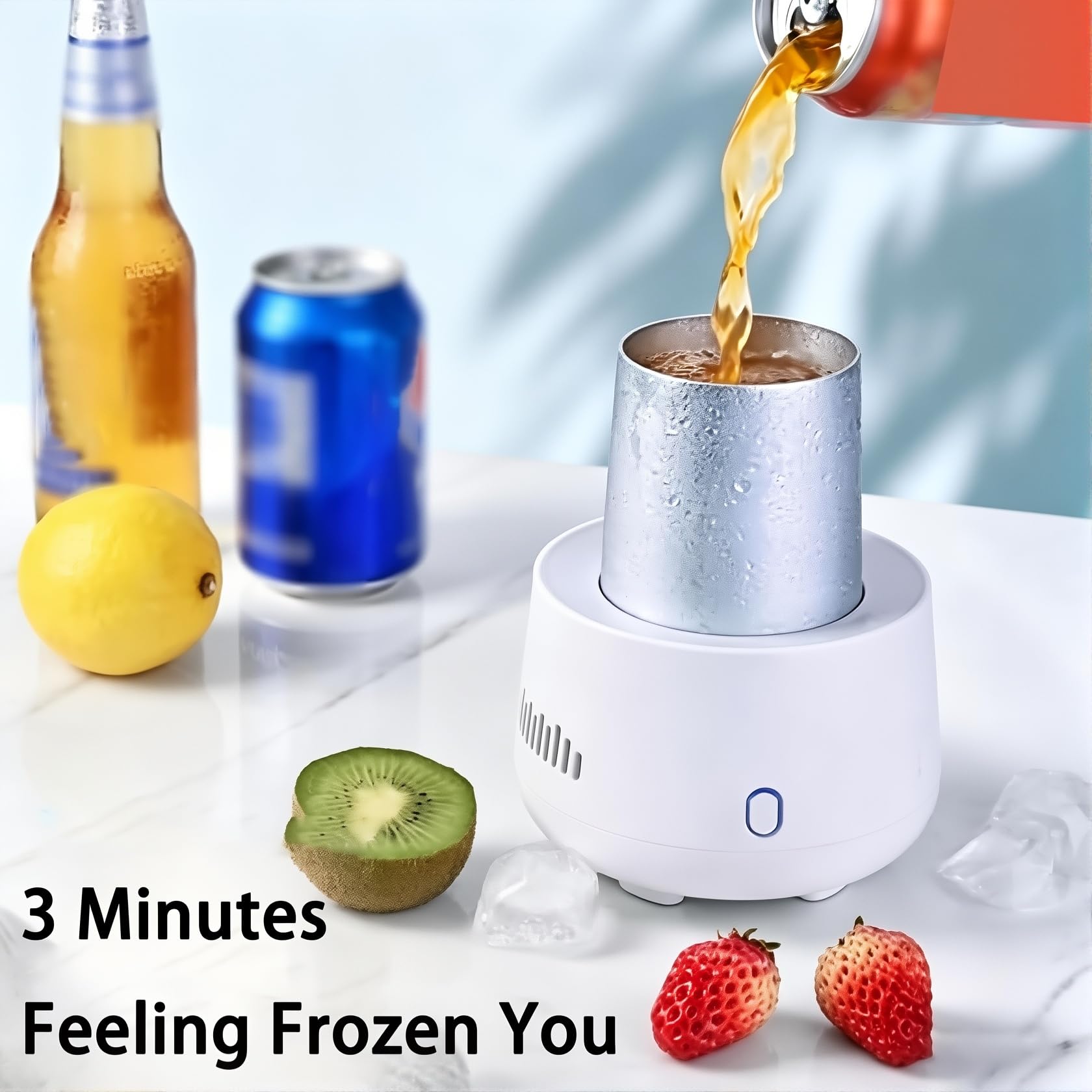 Enfriador de bebidas portátil USB, taza de enfriamiento rápido con 15 minutos de tiempo de enfriamiento, enfriador de control de temperatura de 24 horas para uso doméstico y de viaje