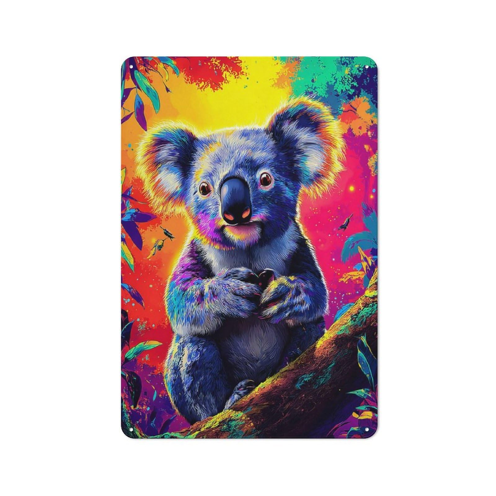 Junmoney Colorful Koala In Vibrant Forest Metal Wall Sign 30X20cm Featuring For Garage Or Workshop, For Garage, Workshop And Man Cave Decoration